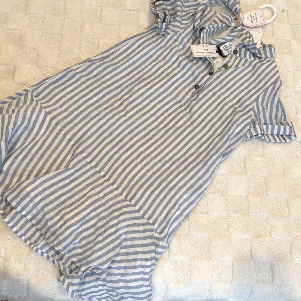 Girls Blue and White Striped Dress an headband set